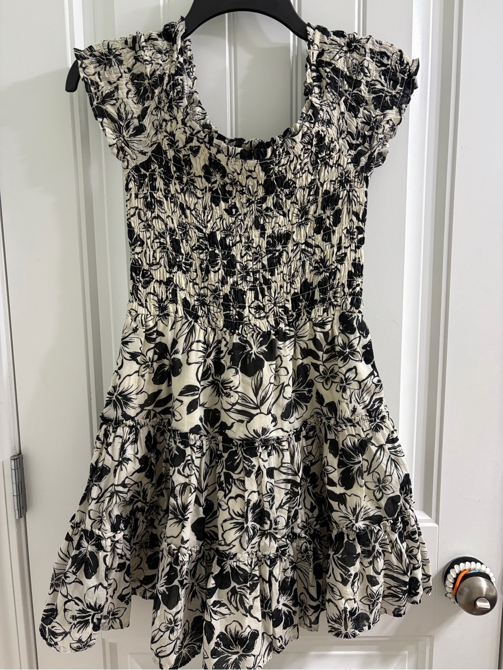 American Eagle Outfitters Black and Cream Floral Smocked Dress